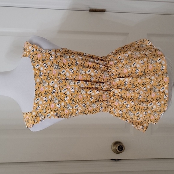 Monteau Size S Yellow Blue and White Floral Faux Wrap Peplum Sleeveless Blouse - Picture 5 of 12